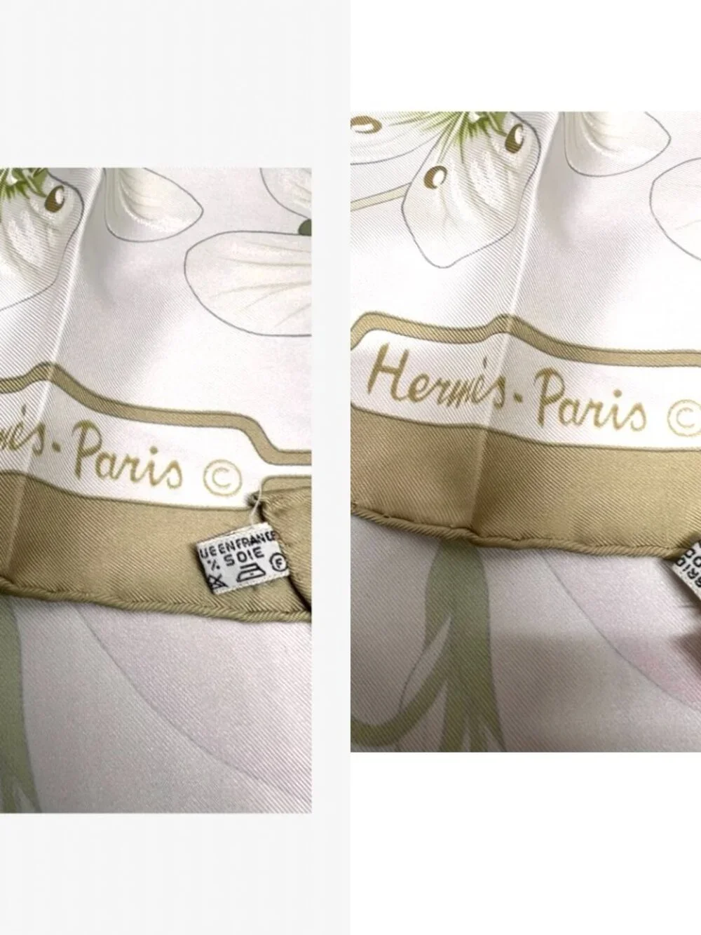 Hermes Paris  Silk  34"Flora Graeca Floral Scarf Pastel Ivery Green Purple (25) - Picture 12 of 16